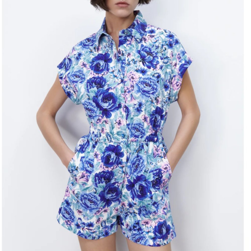 ZARA FLORAL PRINT JUMPSUIT ROMPER XS